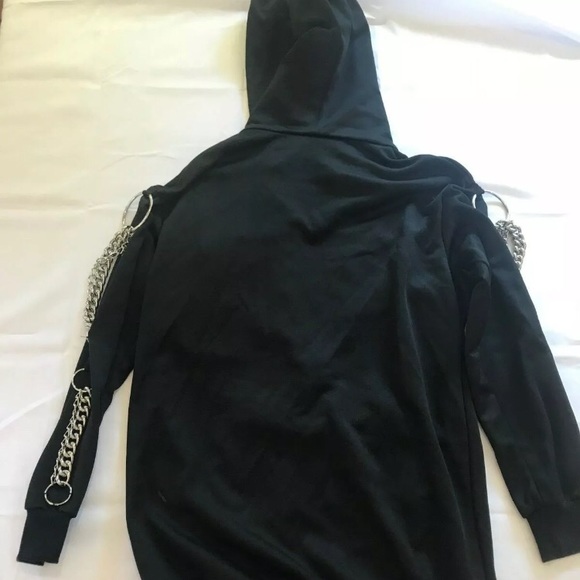 SOLD! AW16 Moschino Couture BLACK SWEATSHIRT HOODIE DRESS W/ CHAINS HOOPS - Picture 3 of 5